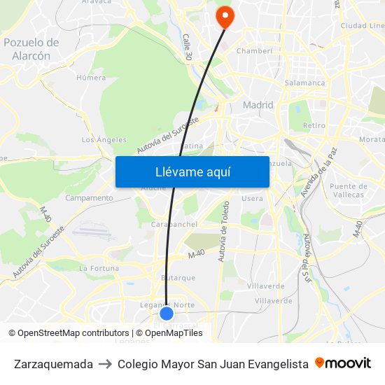 Zarzaquemada to Colegio Mayor San Juan Evangelista map
