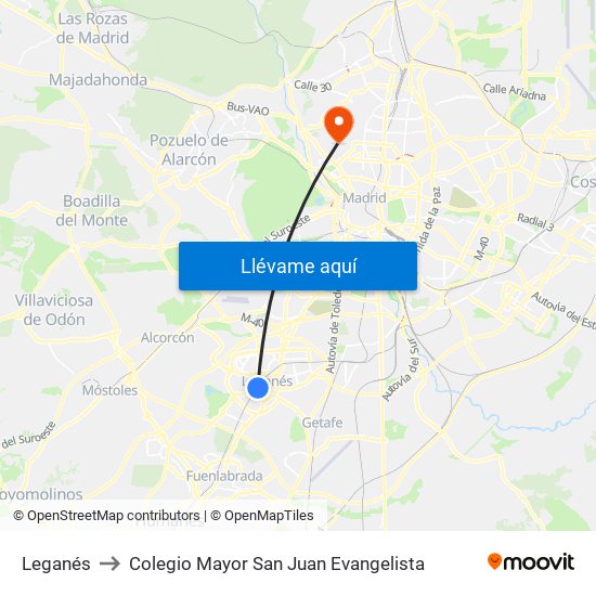 Leganés to Colegio Mayor San Juan Evangelista map