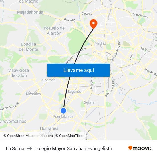 La Serna to Colegio Mayor San Juan Evangelista map