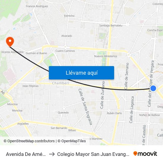 Avenida De América to Colegio Mayor San Juan Evangelista map