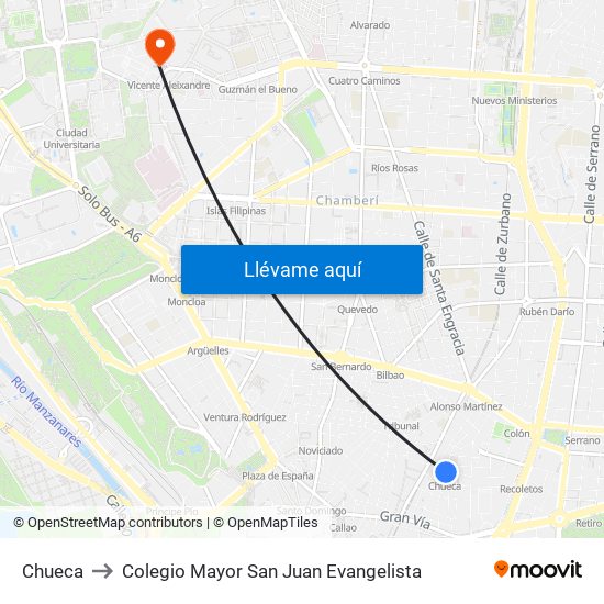 Chueca to Colegio Mayor San Juan Evangelista map