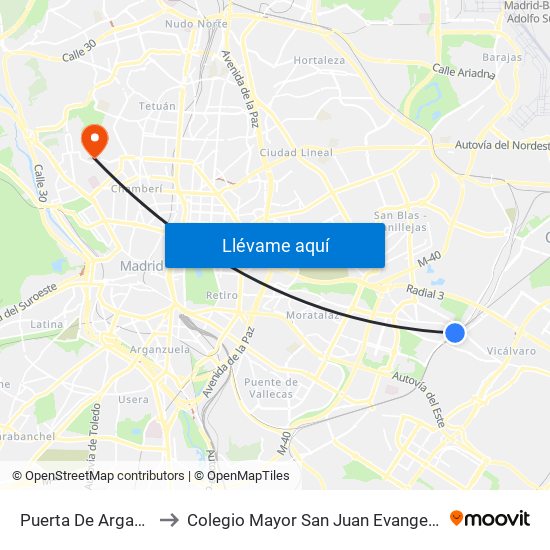 Puerta De Arganda to Colegio Mayor San Juan Evangelista map