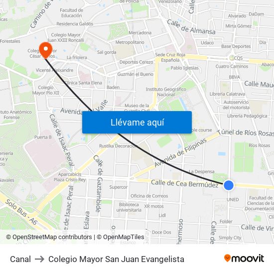 Canal to Colegio Mayor San Juan Evangelista map