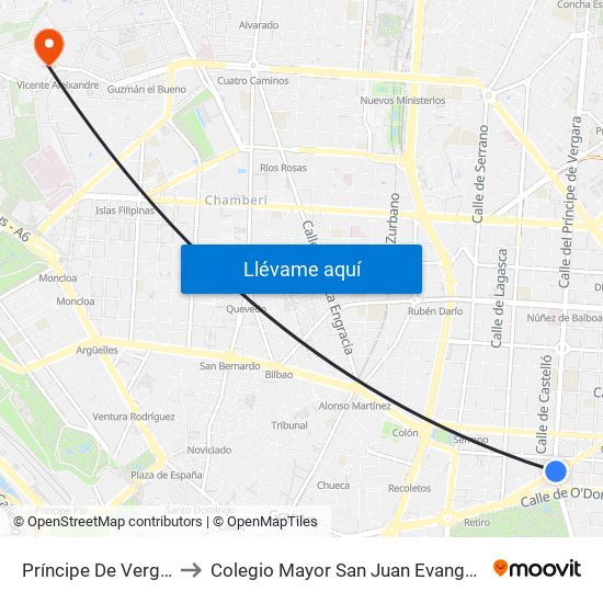 Príncipe De Vergara to Colegio Mayor San Juan Evangelista map
