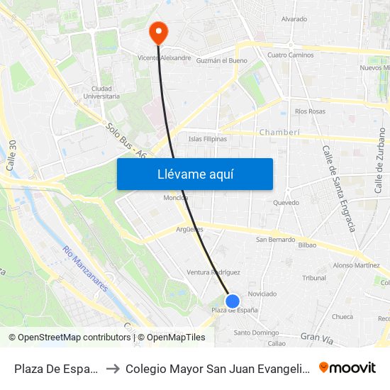 Plaza De España to Colegio Mayor San Juan Evangelista map