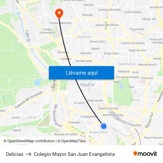 Delicias to Colegio Mayor San Juan Evangelista map