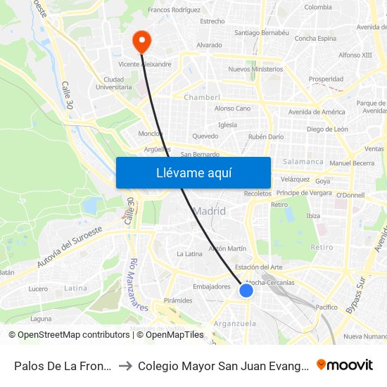 Palos De La Frontera to Colegio Mayor San Juan Evangelista map