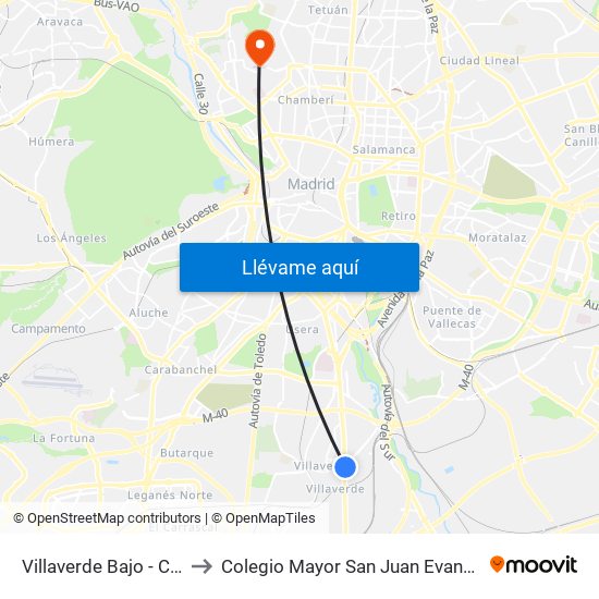 Villaverde Bajo - Cruce to Colegio Mayor San Juan Evangelista map