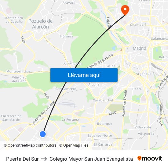 Puerta Del Sur to Colegio Mayor San Juan Evangelista map