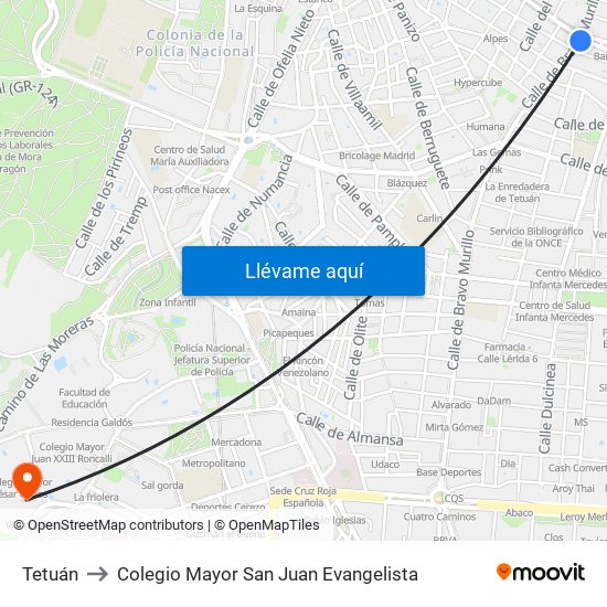 Tetuán to Colegio Mayor San Juan Evangelista map