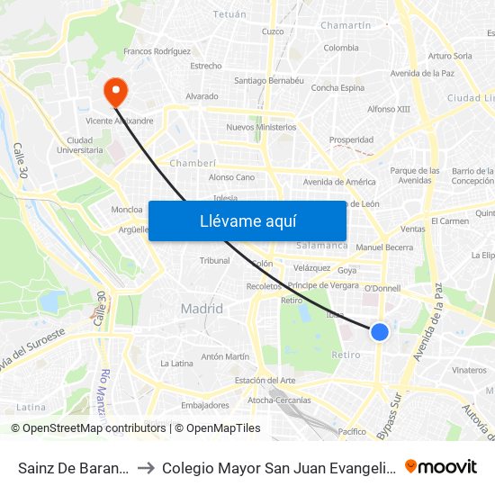 Sainz De Baranda to Colegio Mayor San Juan Evangelista map
