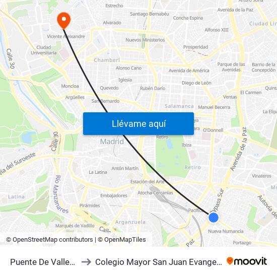 Puente De Vallecas to Colegio Mayor San Juan Evangelista map