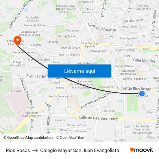 Ríos Rosas to Colegio Mayor San Juan Evangelista map