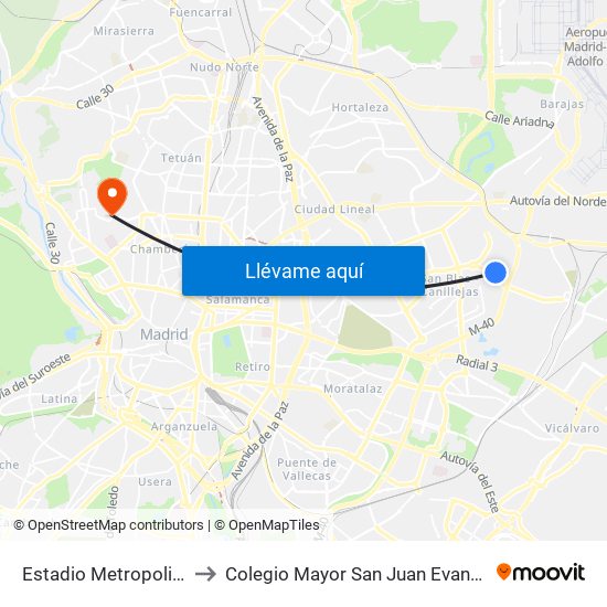 Estadio Metropolitano to Colegio Mayor San Juan Evangelista map