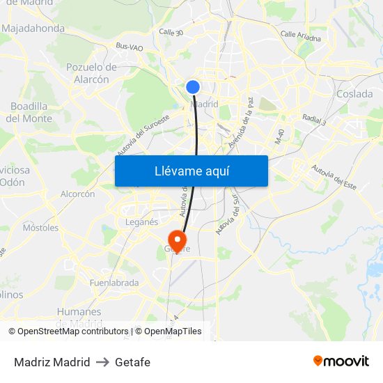 Madriz Madrid to Getafe map