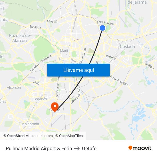 Pullman Madrid Airport & Feria to Getafe map