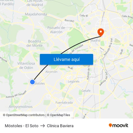 Móstoles - El Soto to Clínica Baviera map