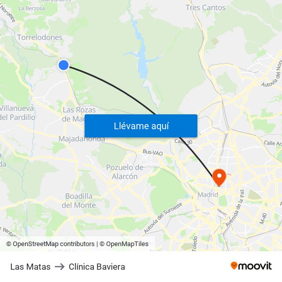 Las Matas to Clínica Baviera map