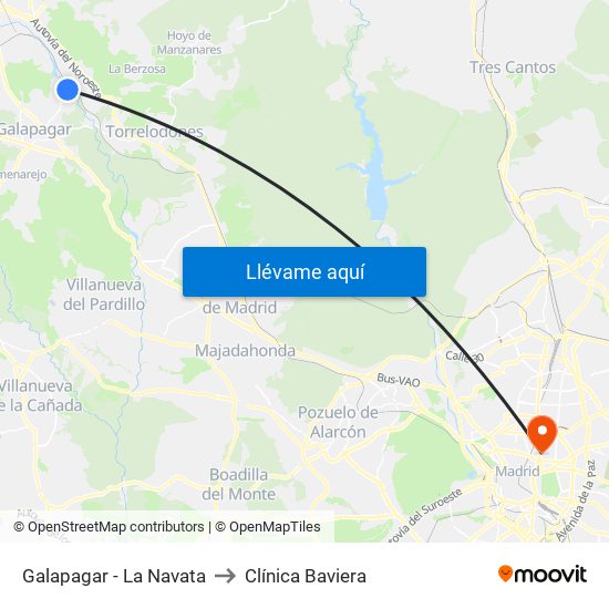 Galapagar - La Navata to Clínica Baviera map