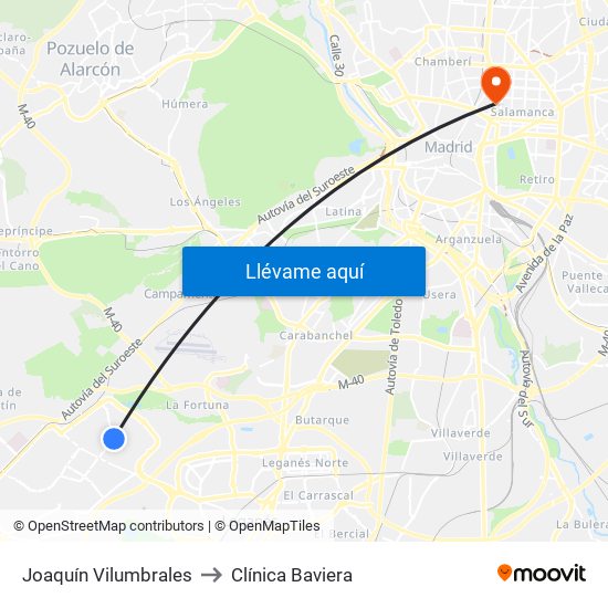 Joaquín Vilumbrales to Clínica Baviera map