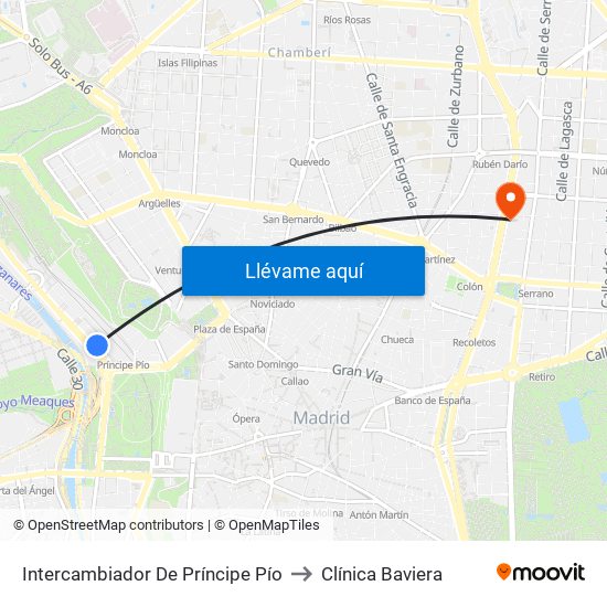 Intercambiador De Príncipe Pío to Clínica Baviera map