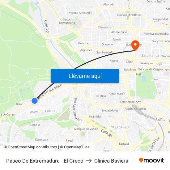 Paseo De Extremadura - El Greco to Clínica Baviera map