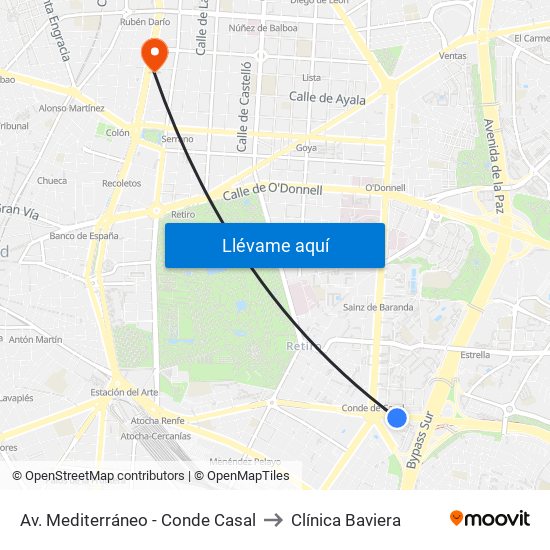Av. Mediterráneo - Conde Casal to Clínica Baviera map