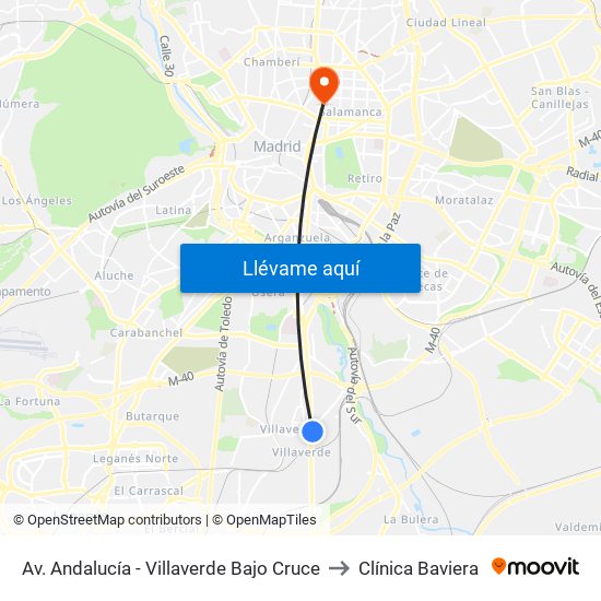 Av. Andalucía - Villaverde Bajo Cruce to Clínica Baviera map