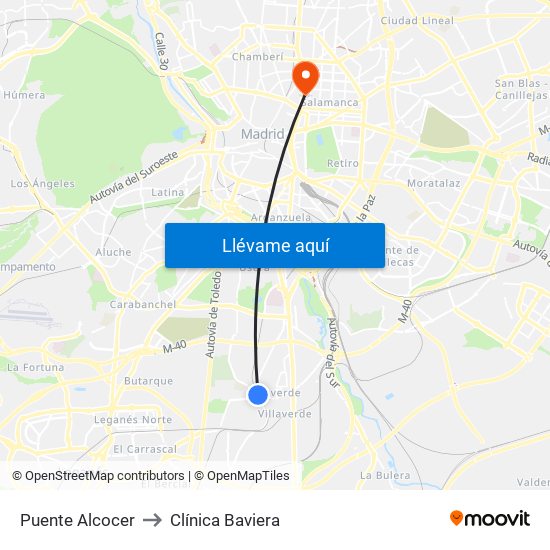 Puente Alcocer to Clínica Baviera map