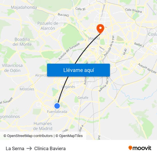La Serna to Clínica Baviera map