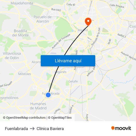 Fuenlabrada to Clínica Baviera map