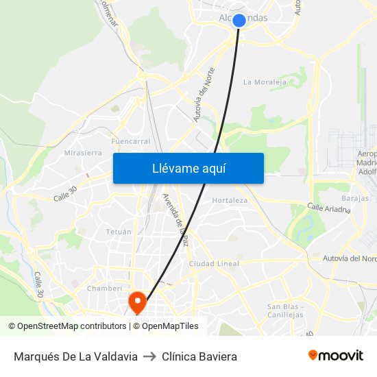 Marqués De La Valdavia to Clínica Baviera map