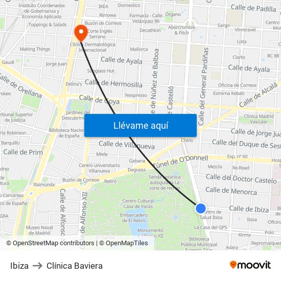 Ibiza to Clínica Baviera map