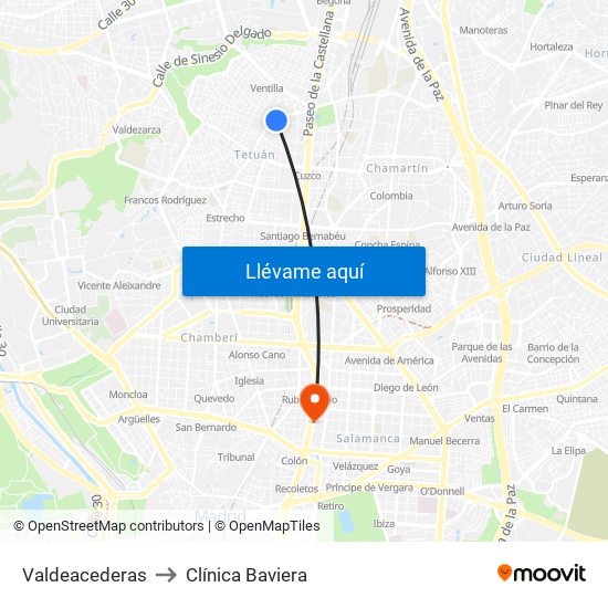 Valdeacederas to Clínica Baviera map