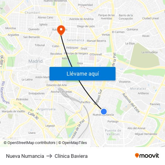 Nueva Numancia to Clínica Baviera map