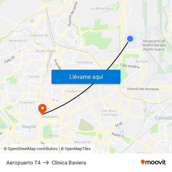 Aeropuerto T4 to Clínica Baviera map