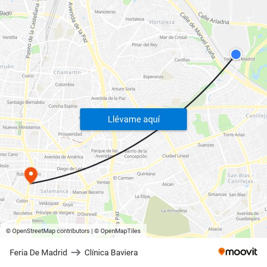 Feria De Madrid to Clínica Baviera map