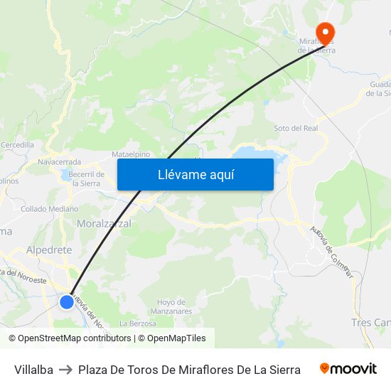 Villalba to Plaza De Toros De Miraflores De La Sierra map