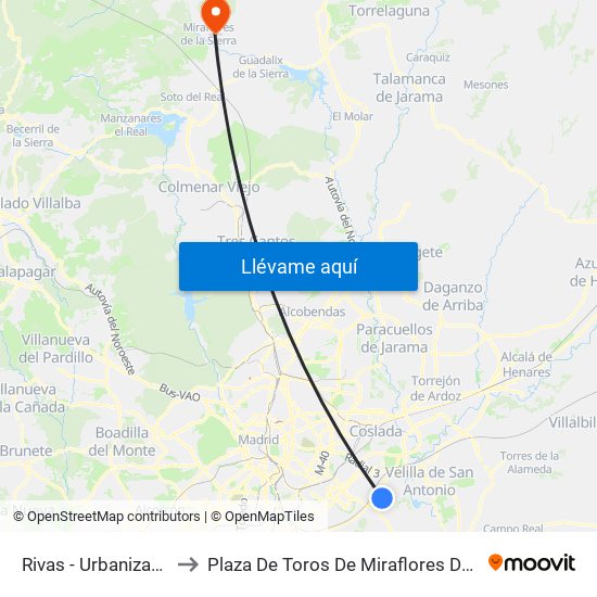 Rivas - Urbanizaciones to Plaza De Toros De Miraflores De La Sierra map