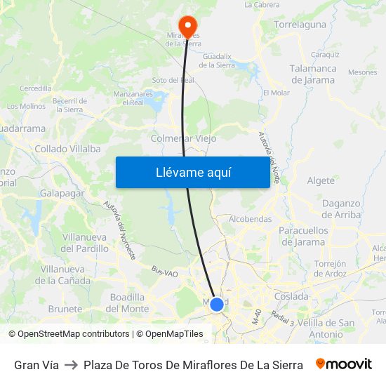 Gran Vía to Plaza De Toros De Miraflores De La Sierra map