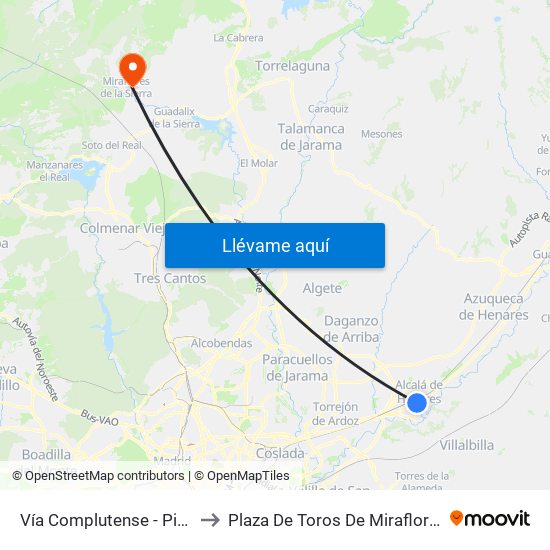 Vía Complutense - Pintor Picasso to Plaza De Toros De Miraflores De La Sierra map