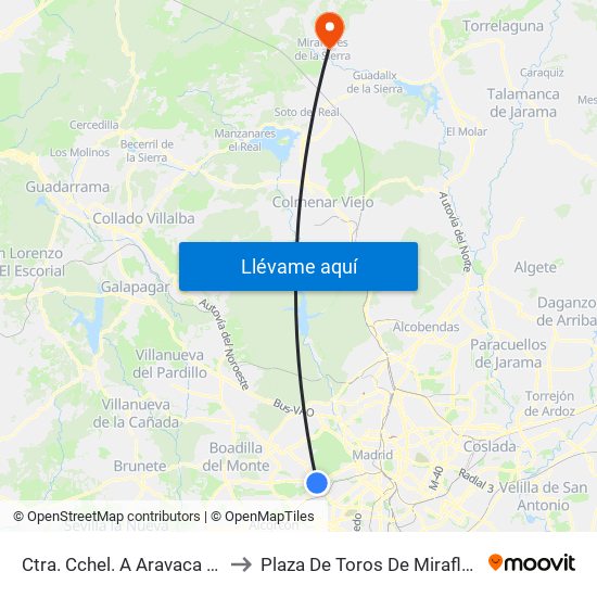 Ctra. Cchel. A Aravaca - Colonia Jardín to Plaza De Toros De Miraflores De La Sierra map
