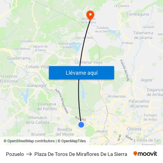 Pozuelo to Plaza De Toros De Miraflores De La Sierra map