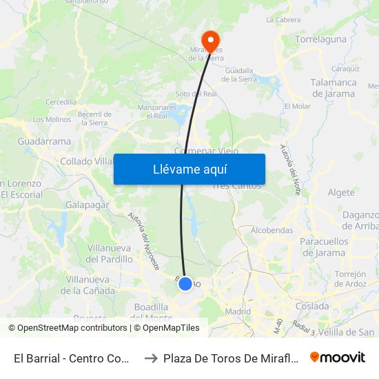El Barrial - Centro Comercial Pozuelo to Plaza De Toros De Miraflores De La Sierra map