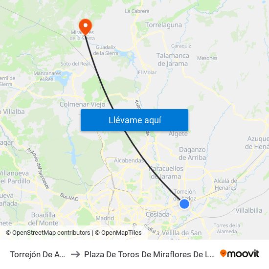 Torrejón De Ardoz to Plaza De Toros De Miraflores De La Sierra map