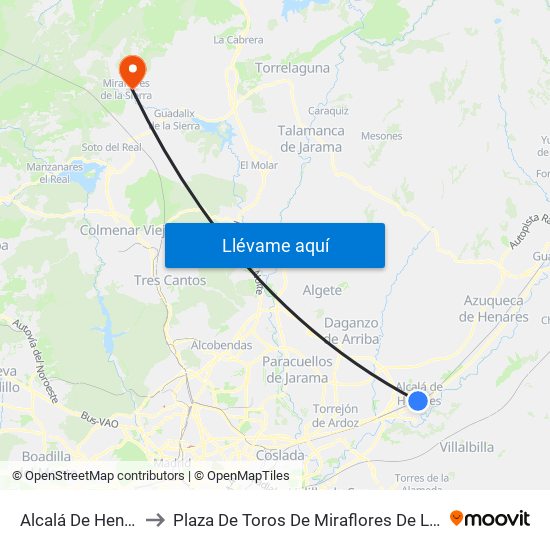 Alcalá De Henares to Plaza De Toros De Miraflores De La Sierra map