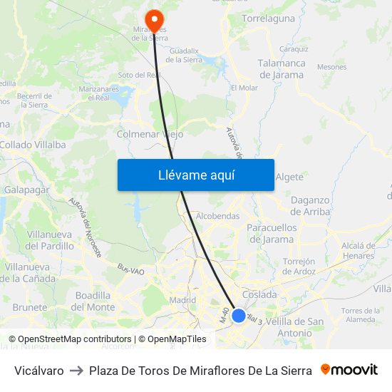 Vicálvaro to Plaza De Toros De Miraflores De La Sierra map