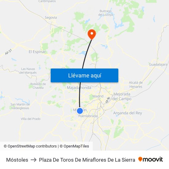 Móstoles to Plaza De Toros De Miraflores De La Sierra map