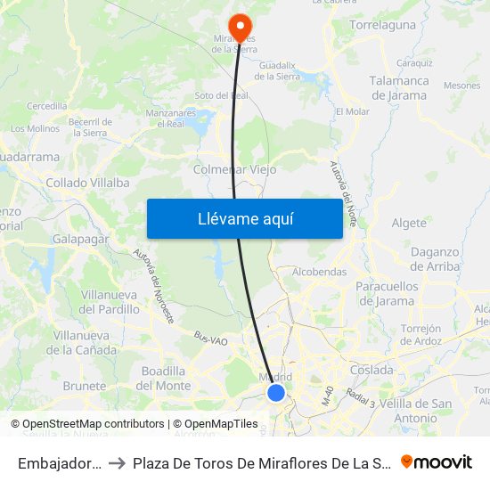 Embajadores to Plaza De Toros De Miraflores De La Sierra map