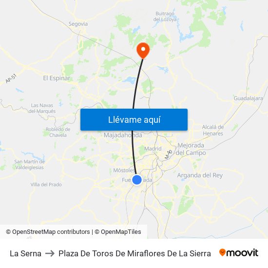 La Serna to Plaza De Toros De Miraflores De La Sierra map